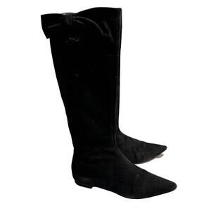 Valentino Garavani Italian Soft Suede Tall Boots Bow Detail 36 1/2 US 6